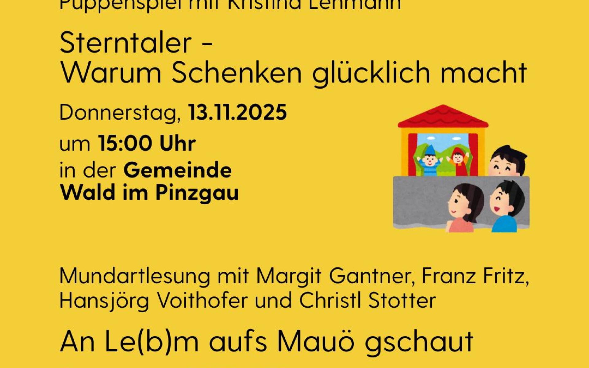 eine Einladung zum Puppenspiel und zur Mundartlesung